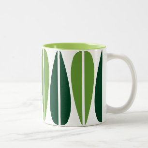 Retro Leaves - Avocado Green en Dark Green Tweekleurige Koffiemok