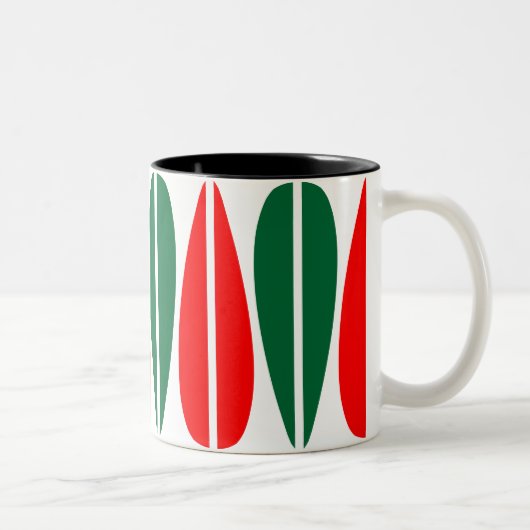 Retro Leaves - Forest Green en Red Tweekleurige Koffiemok (Rechts)