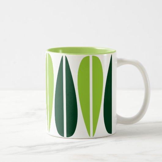 Retro Leaves - Martian Green en Dark Green Tweekleurige Koffiemok (Rechts)