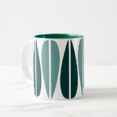 Retro Leaves - Ocean Green en Dark Green Tweekleurige Koffiemok (Voorkant links)