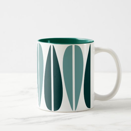 Retro Leaves - Ocean Green en Dark Green Tweekleurige Koffiemok (Rechts)