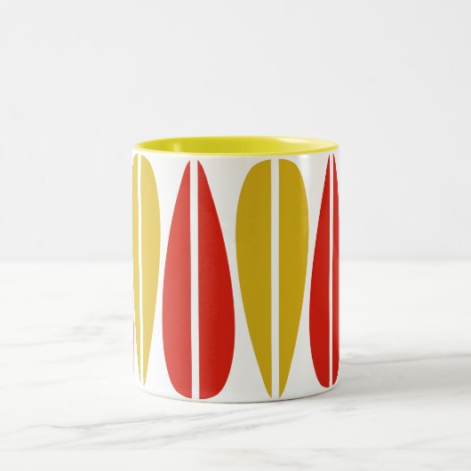 Retro Leaves - Ochre en Crimson Tweekleurige Koffiemok (Center)