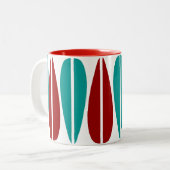 Retro Leaves - Ruby Red en Deep Aqua Tweekleurige Koffiemok (Voorkant links)