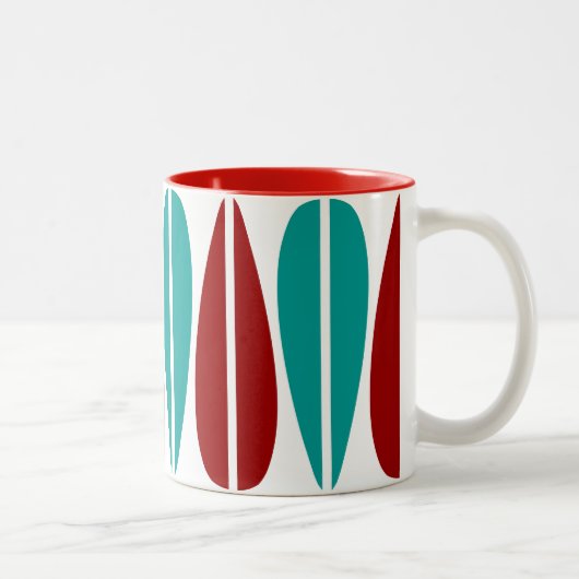 Retro Leaves - Ruby Red en Deep Aqua Tweekleurige Koffiemok (Rechts)