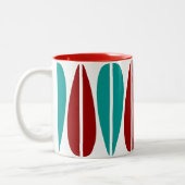 Retro Leaves - Ruby Red en Deep Aqua Tweekleurige Koffiemok (Links)