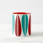 Retro Leaves - Ruby Red en Deep Aqua Tweekleurige Koffiemok (Center)