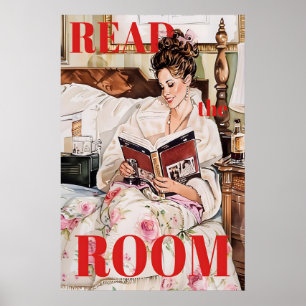 Retro leeshoek kunstprint vintage vrouw in bed poster