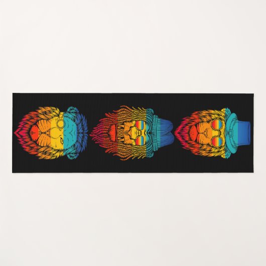 Retro Leeuw Hoofd Regenboog Gestreepte Zonsonderga Yogamat (Voorkant (horizontaal))