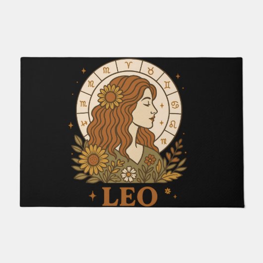 Retro Leeuw Zodiac Boho Bloem Astrologie Deurmat (Voorkant)