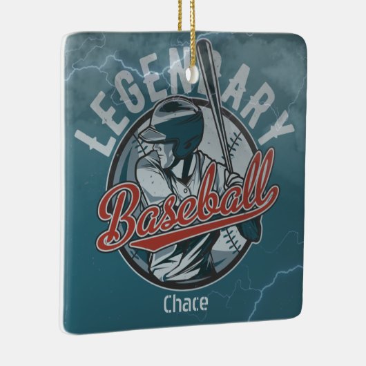 Retro Legendary Baseball Blue Holiday Keramisch Ornament (Rechts)