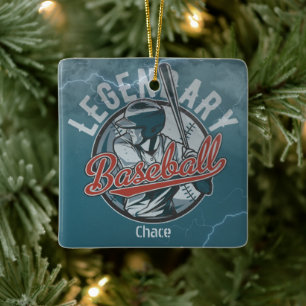 Retro Legendary Baseball Blue Holiday Keramisch Ornament