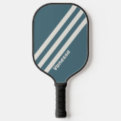 Retro Leigrijs met Drie Strepen en Naam Pickleball Paddle (Voorkant)