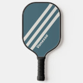 Retro Leigrijs met Drie Strepen en Naam Pickleball Paddle (Achterkant)