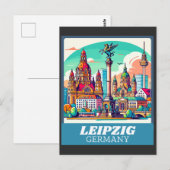 Retro Leipzig Skyline Briefkaart (Voorkant / Achterkant)