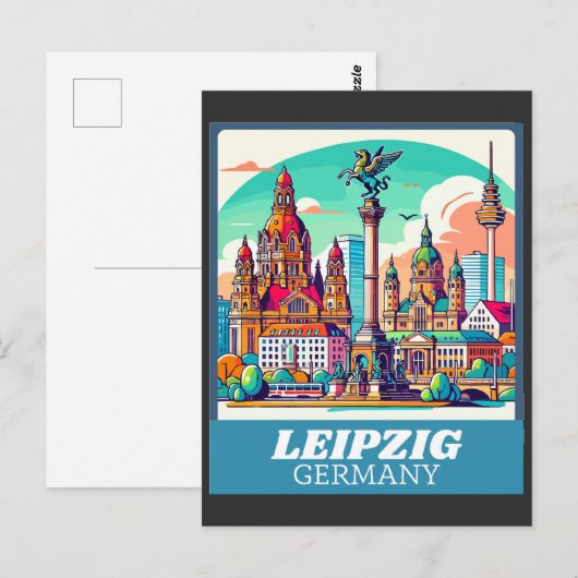 Retro Leipzig Skyline Briefkaart (Voorkant / Achterkant)