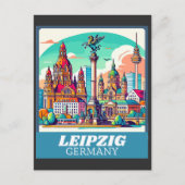 Retro Leipzig Skyline Briefkaart (Voorkant)