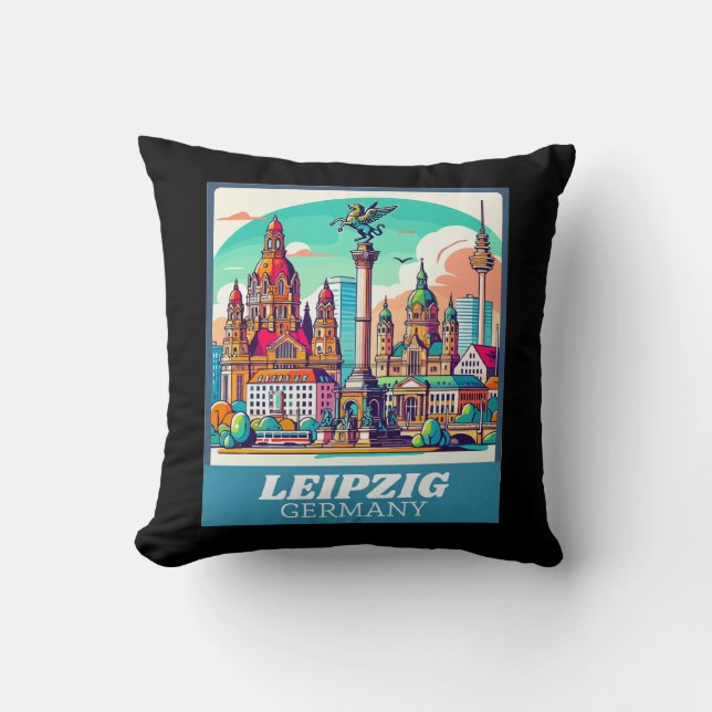 Retro Leipzig Skyline Kussen (Voorkant)