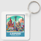 Retro Leipzig Skyline Sleutelhanger (Achterkant)