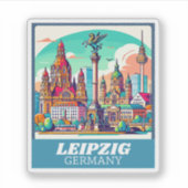 Retro Leipzig Skyline Sticker (Voorkant)