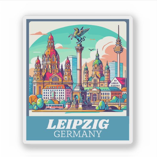 Retro Leipzig Skyline Sticker (Voorkant)