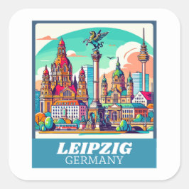 Retro Leipzig Skyline Vierkante Sticker