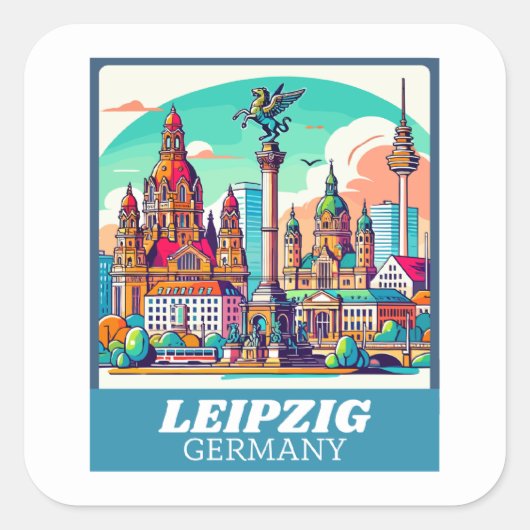 Retro Leipzig Skyline Vierkante Sticker (Voorkant)
