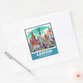 Retro Leipzig Skyline Vierkante Sticker (Envelop)
