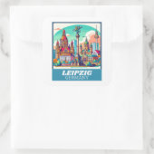 Retro Leipzig Skyline Vierkante Sticker (Tas)