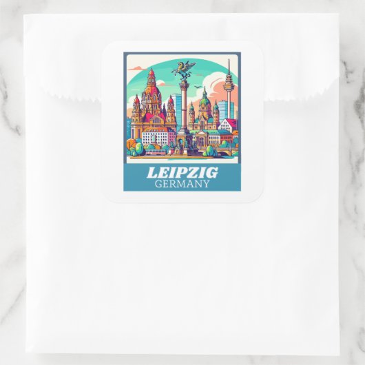 Retro Leipzig Skyline Vierkante Sticker (Tas)