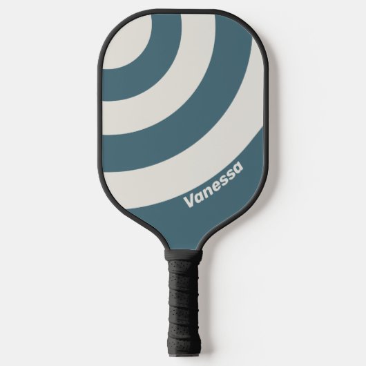 Retro Leisteengrijs Drie Cirkel Streep met Naam Pickleball Paddle (Voorkant)