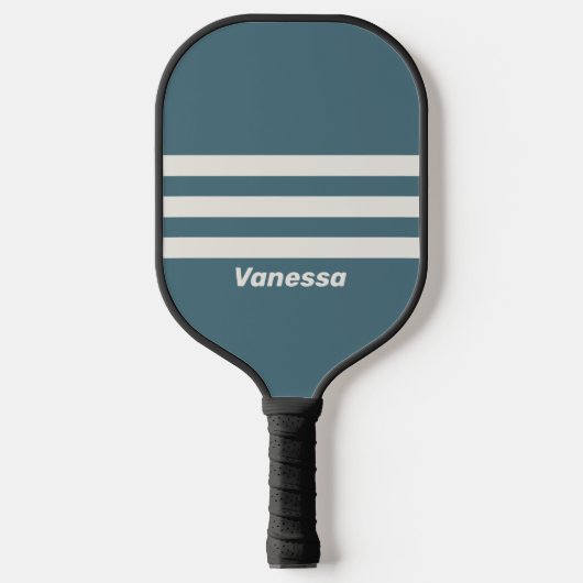 Retro Leisteengrijs met drie banen en naam Pickleball Paddle (Voorkant)