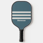 Retro Leisteengrijs met drie banen en naam Pickleball Paddle (Achterkant)