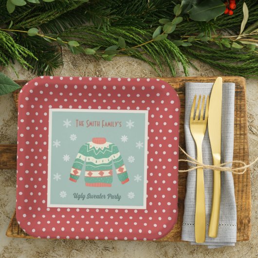 Retro Lelijke Kersttrui Feestvakantie Papieren Bordje