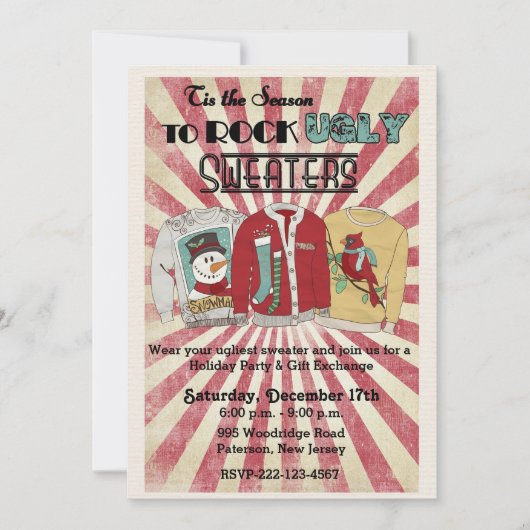 Retro lelijke trui Kerstfeest uitnodiging (Voorkant)
