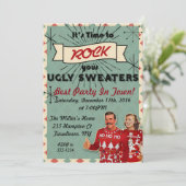 Retro lelijke trui Kerstfeest uitnodiging (Staand voorkant)