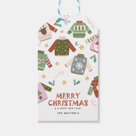 Retro Lelijke Trui Kerstmis Cadeaulabel (Voorkant)