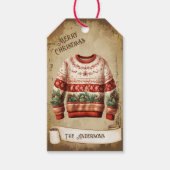 Retro lelijke trui Vrolijk Kerstfeest Cadeaulabel (Voorkant)