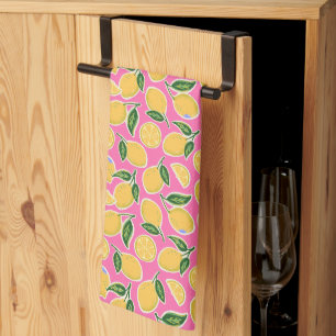 Retro Lemon Slices op Hot Pink Theedoek