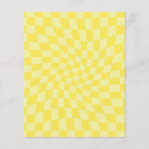 Retro Lemon Yellow Pastel Warped Checkerboard