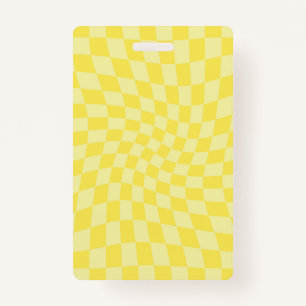 Retro Lemon Yellow Pastel Warped Checkerboard Badge