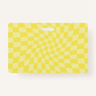 Retro Lemon Yellow Pastel Warped Checkerboard Badge