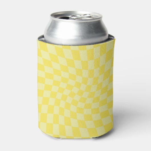 Retro Lemon Yellow Pastel Warped Checkerboard Blikjeskoeler (Blikje Voorkant)