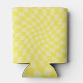 Retro Lemon Yellow Pastel Warped Checkerboard Blikjeskoeler (Achterkant)