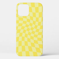 Retro Lemon Yellow Pastel Warped Checkerboard