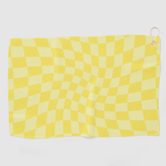 Retro Lemon Yellow Pastel Warped Checkerboard Golfhanddoek (Horizontaal)