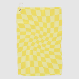 Retro Lemon Yellow Pastel Warped Checkerboard Golfhanddoek