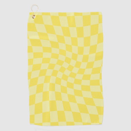 Retro Lemon Yellow Pastel Warped Checkerboard Golfhanddoek (Voorkant)