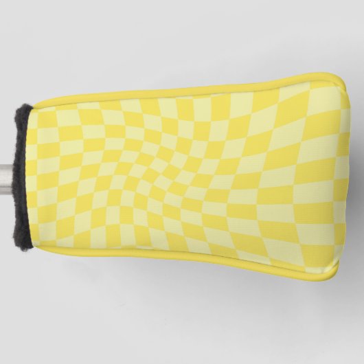 Retro Lemon Yellow Pastel Warped Checkerboard Golfheadcover (Voorkant)