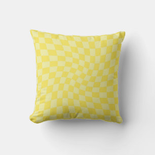 Retro Lemon Yellow Pastel Warped Checkerboard Kussen