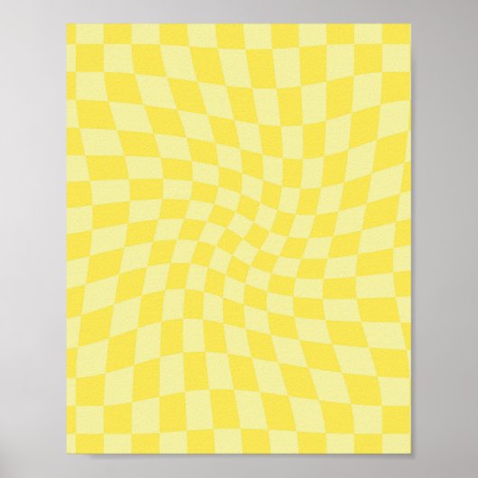 Retro Lemon Yellow Pastel Warped Checkerboard Poster (Voorkant)